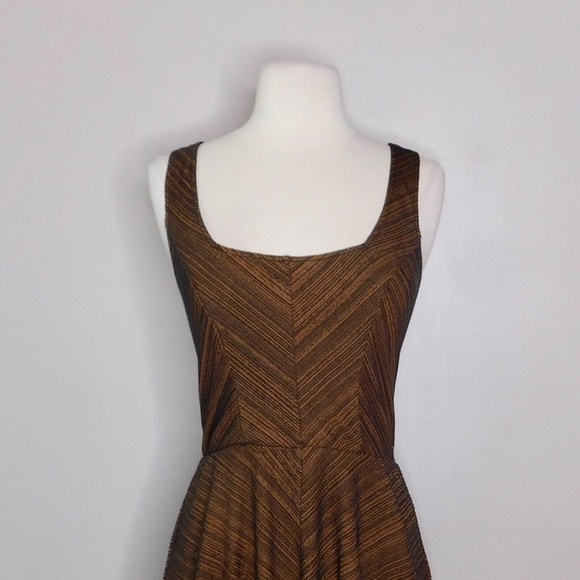 FREE PEOPLE Brown Lace Up Back Chevron Stripes Skater Dress Knit Boho ~ Small - Picture 4 of 12